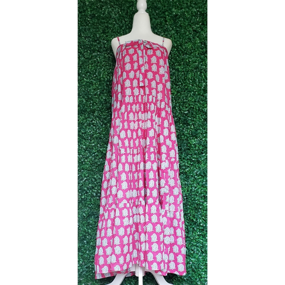 81. SZ Blockprints™ X J.Crew tie-front tiered maxi dress in bright-pink paisley - Picture 7 of 13